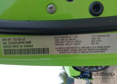 2023 Dodge Challenger R/T Scat Pack z USA, uszkodzony, nr VIN 2C3CDZFJ8PH614908